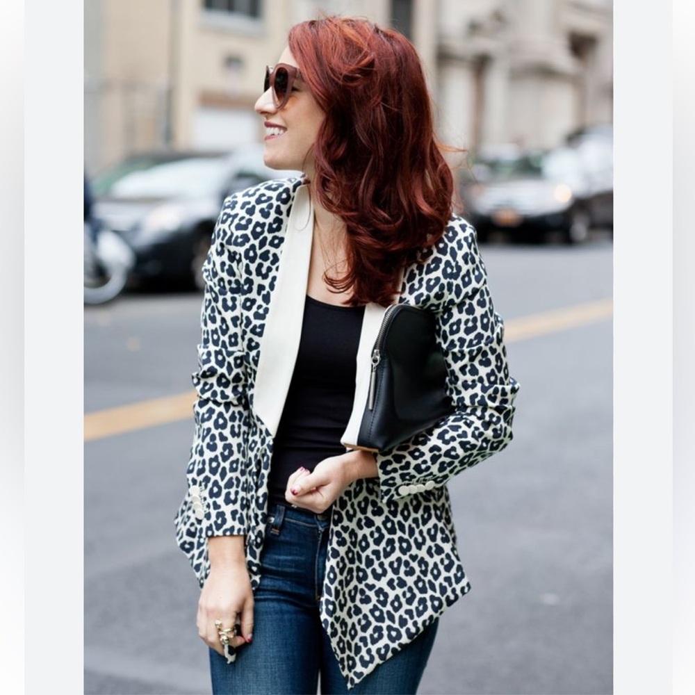 Phillip Lim Leopard-print silk crepe de chine blazer in Dark Navy/Cream, Size 8